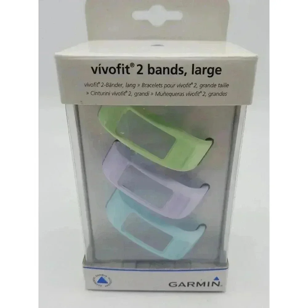 NEW Garmin OEM Vivofit 2 Bands Large 3-Pack Pastel Green Purple Blue Colors NOS